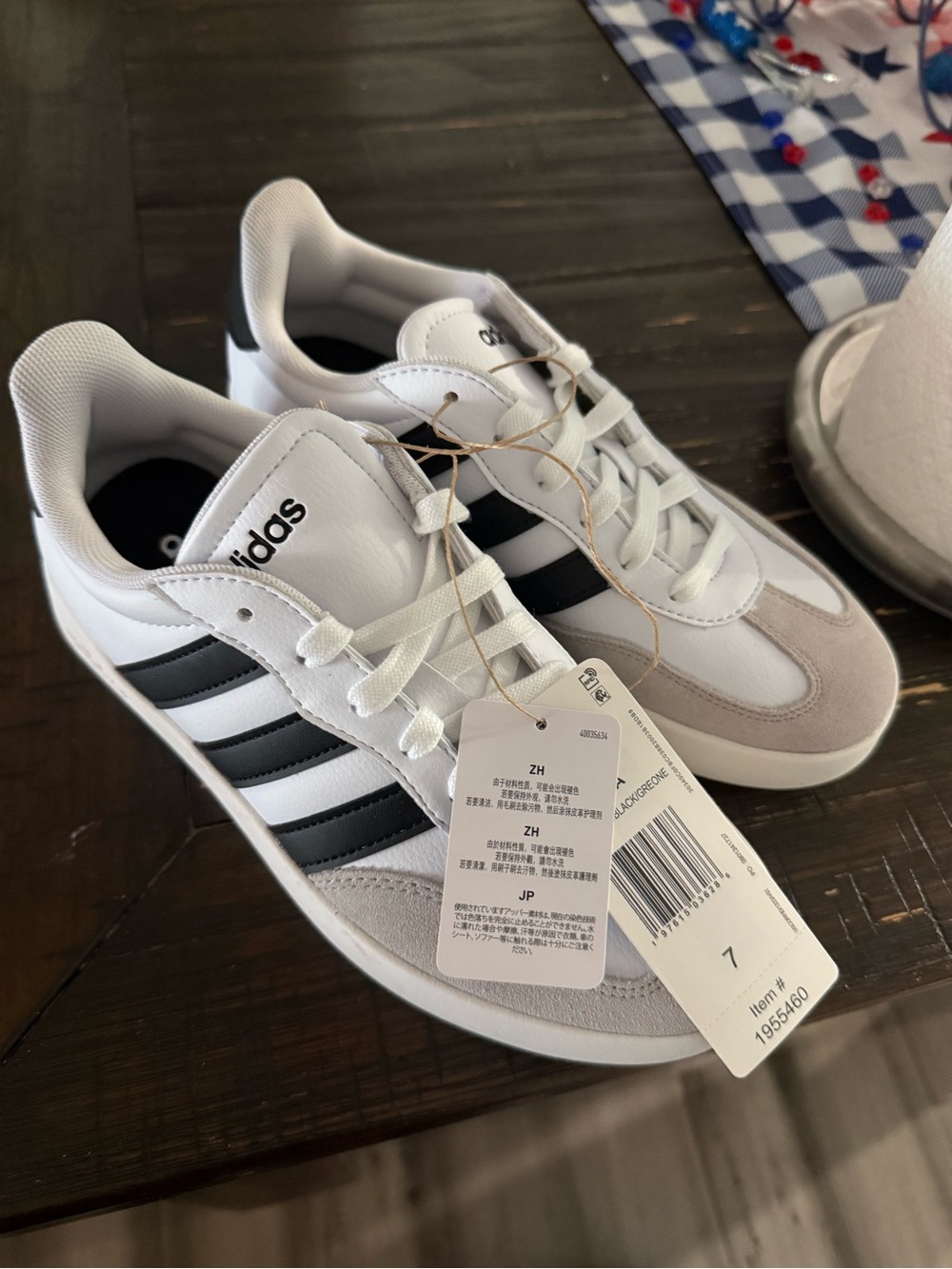 adidas White Sneakers with Black Stripes and Tan Accents - Picture 2 of 4